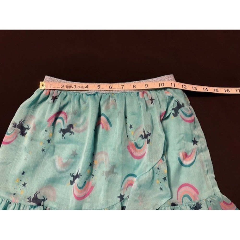 Sonoma girls size 12, unicorn and rainbow themed skirt, teal background - Picture 4 of 7